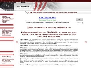 Пробивка - базы данных Москвы, МО и всей России, база телефонов москвы (онлайн, мгтс, гибдд, гаи)