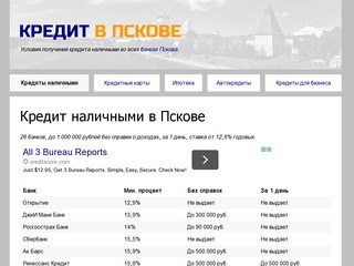 Кредит наличными в Пскове от 12,9%, без справок, за 1 день