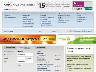 Банки Ижевска, вклады, ипотека, автокредит, кредитная карта и кредит на неотложные нужды