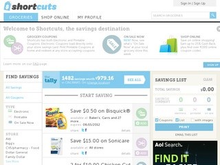 Coupons, Grocery Coupons, Electronic Coupons, Printable Coupons and Cash Back Savings | Shortcuts.com ( Shortcuts.com is your savings destination: offering free electronic coupons, grocery coupons, savings card coupons, printable grocery coupons, online c
