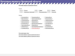 Почтовые индексы Орловской области