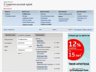 Банки Ставрополя, вклады, ипотека, автокредит, кредитная карта и кредит на неотложные нужды