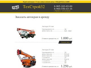 Аренда автокрана в Брянске и области по низким ценам, заказать услуги крана  +7 (905) 103-03-00